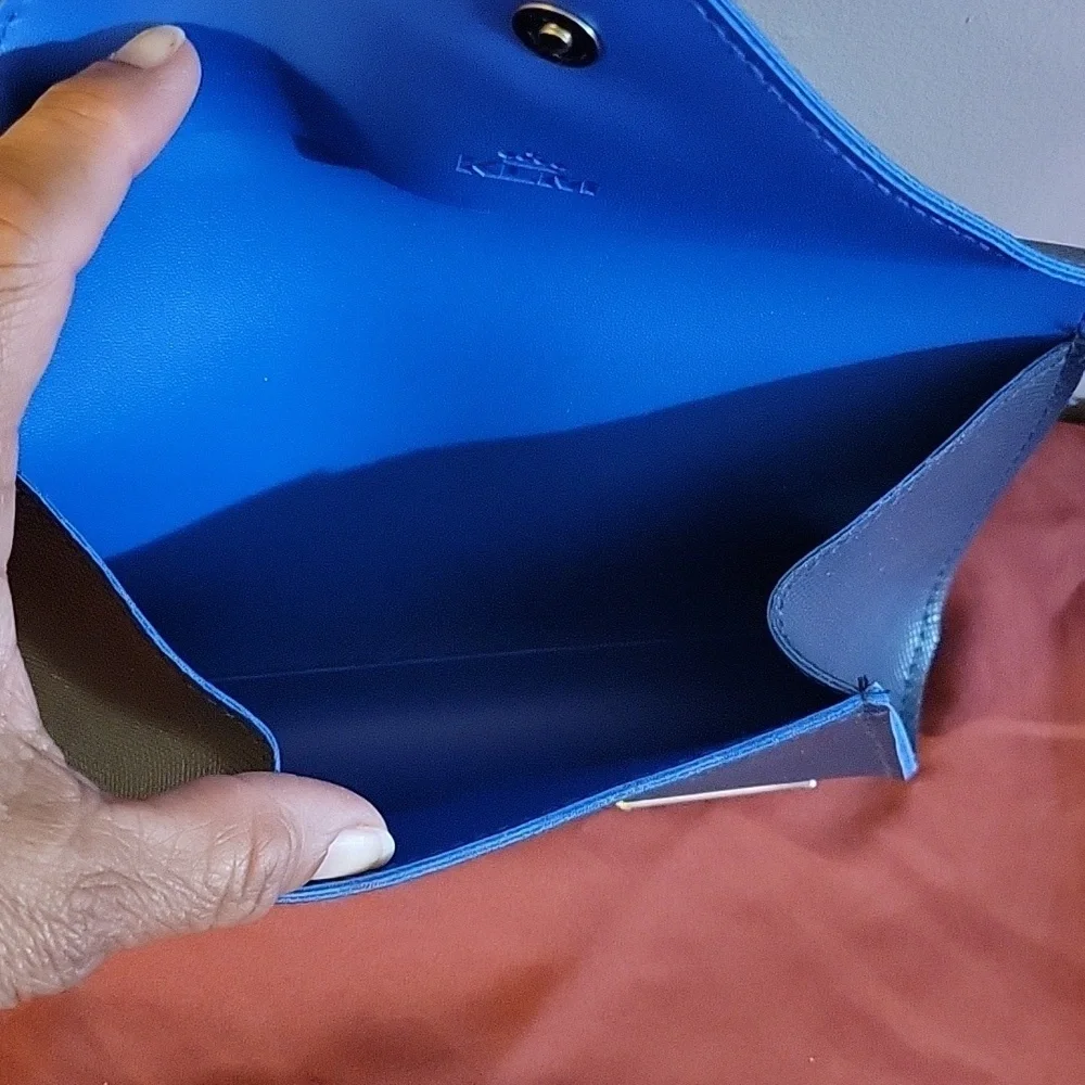 Jantaminiau Royal Blue Wristlet Vinyl KLM Purse Wallet Bag Clutch